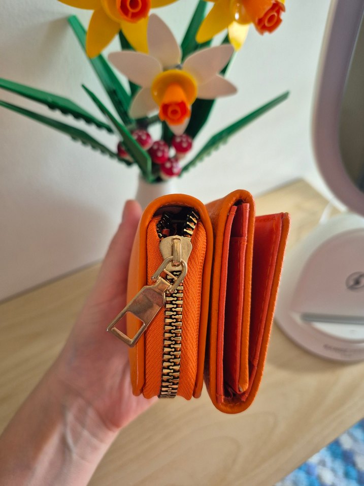 Turuncu Suni Deri Fermuarlı Kadın Cüzdan - Görsel 2