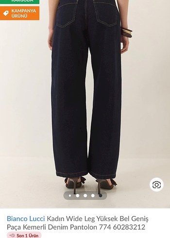 Diğer Kadın Kemerli Yüksek Bel Geniş Paça Kot Pantolon