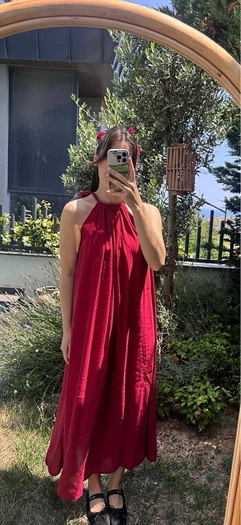 Boyundan bağlamalı Modal Bordo Elbise