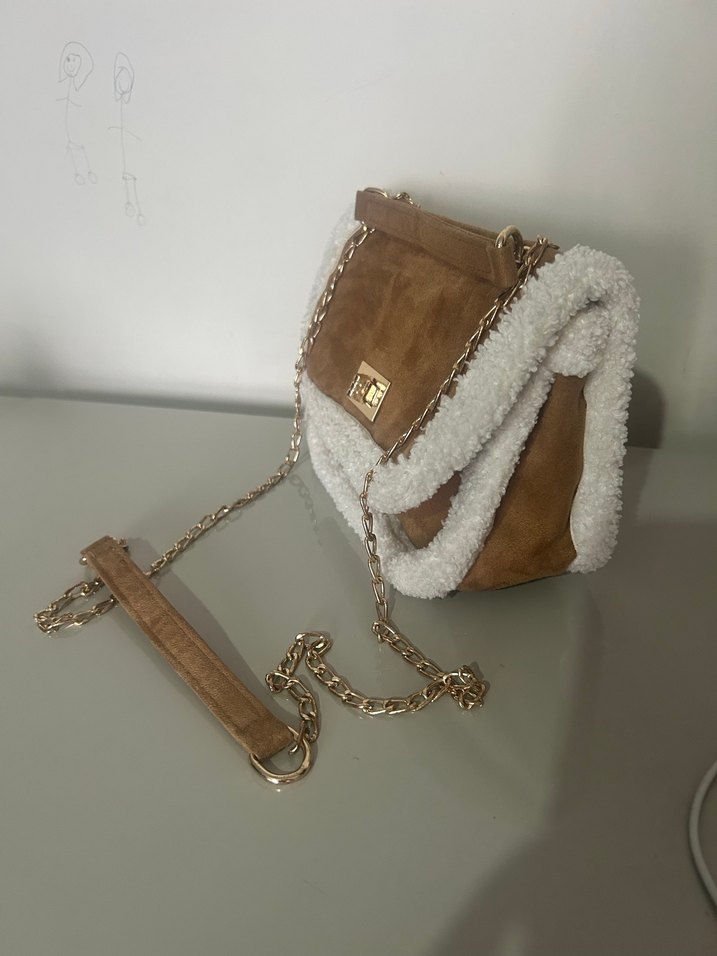 Kürk Detaylı Kahverengi Süet Kadın Çanta - Görsel 2