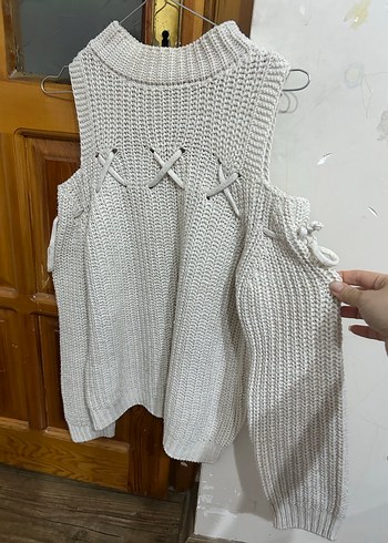 Krem-bej renklerinde Örgü Bohem  Kazak - Görsel 2