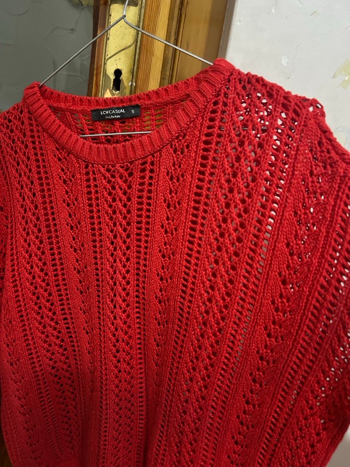 Kırmızı Örgü Kadın Triko Kazak - Görsel 2