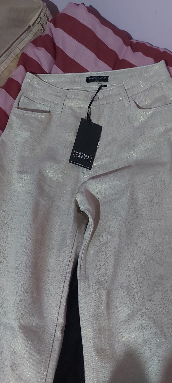 krem varaklı pantalon - Görsel 3