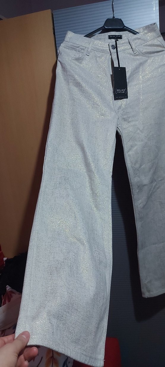 krem varaklı pantalon - Görsel 2