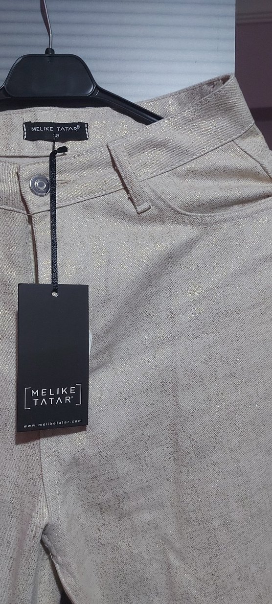 krem varaklı pantalon - Görsel 4