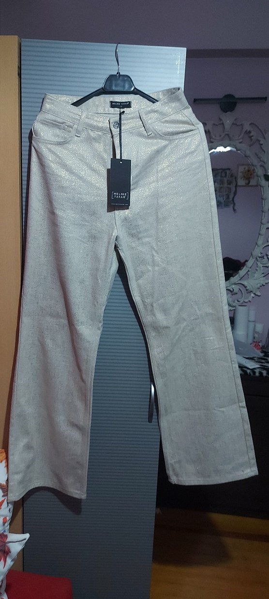 krem varaklı pantalon - Görsel 5