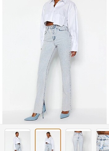 38 Beden Kadın Mavi yüksek bel flare Jeans