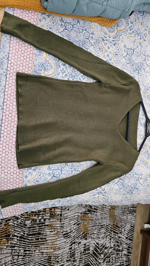 Kadın V Yaka Fitilli Triko Kazak - Görsel 2