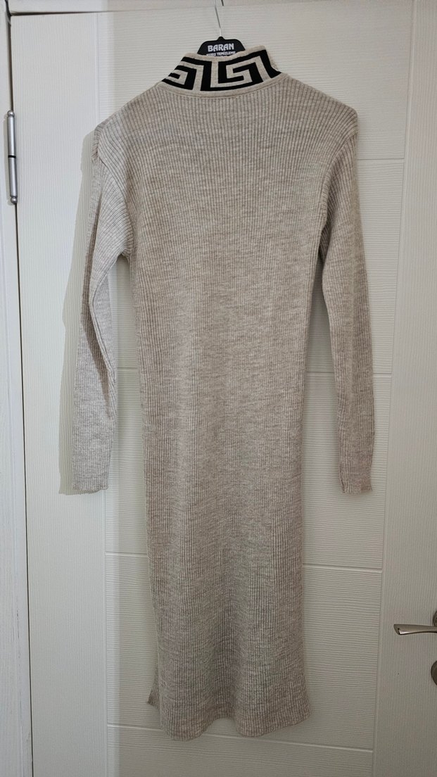 Bej Uzun Kollu Triko Kadın Elbise s beden - Görsel 2