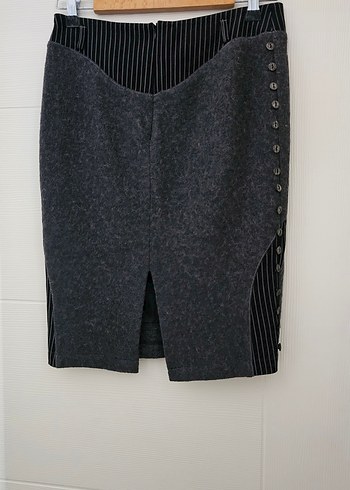 Düğmeli Gri Midi Kalem Etek s beden - Görsel 2