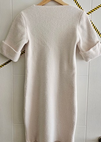 Pamuklu V Yaka Kısa Kollu Triko Elbise S beden - Görsel 3