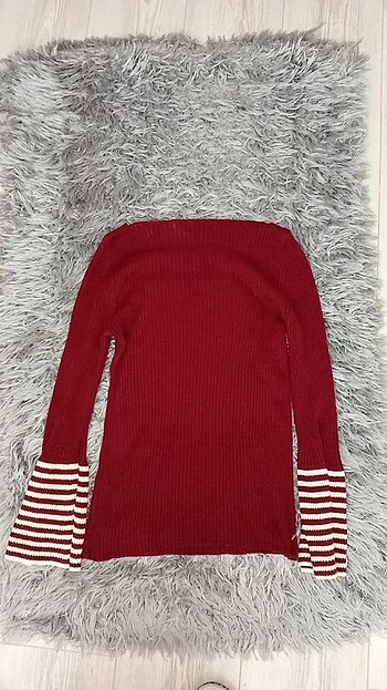 Diğer Bordo uzun kollu kol detaylı triko 