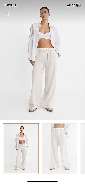 stradivarius beyaz keten pantolon