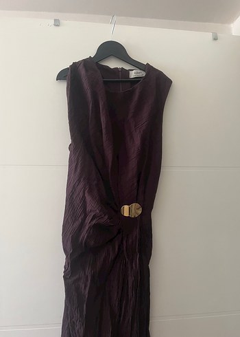 V Yaka Kahverengi Kadın Uzun Elbise - Görsel 6