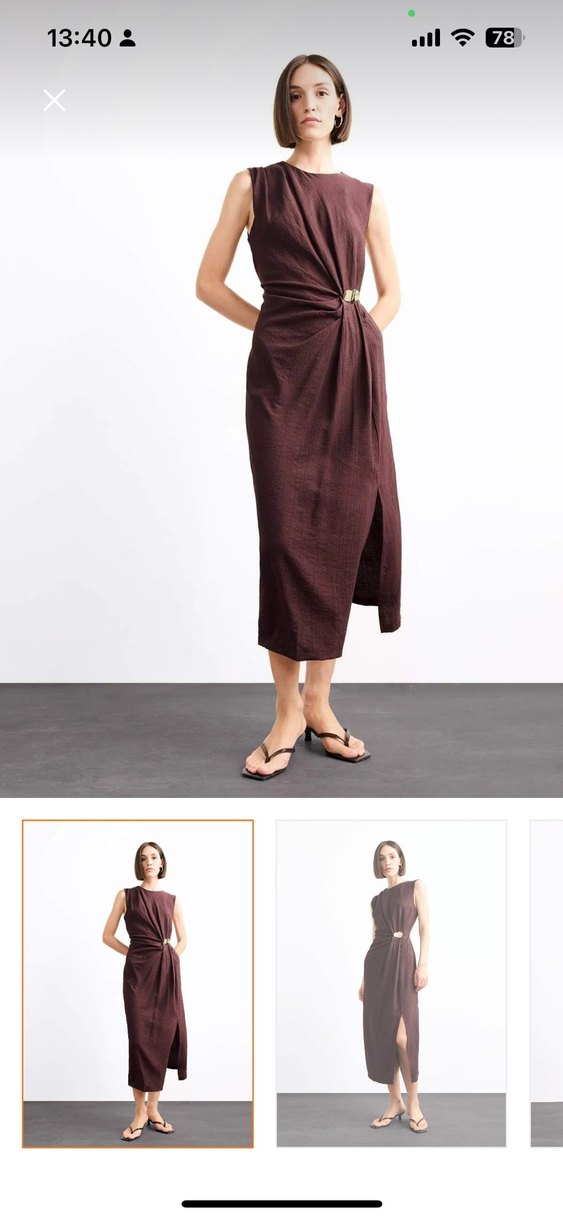 V Yaka Kahverengi Kadın Uzun Elbise - Görsel 5