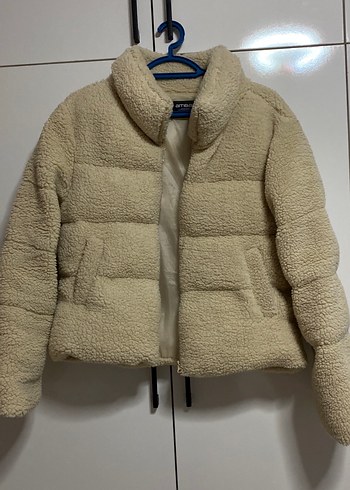 Diğer Beyaz Peluş Kadın kürklü Kış Montu, Yüksek Yaka