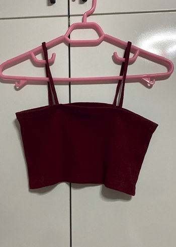Diğer Bordo İp Askılı Kadın Crop Top