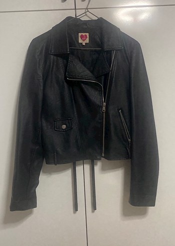 Siyah Deri Biker Ceket Kadın