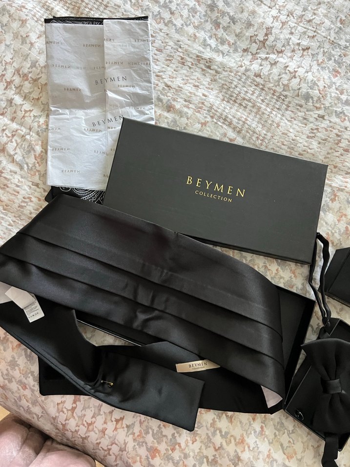 Erkek smokin takım elbise Siyah Saten Kurdele Kemer kuşak - Görsel 2