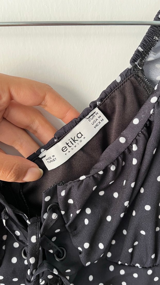 Fırfırlı Puantiyeli Siyah Mini Elbise - Görsel 4