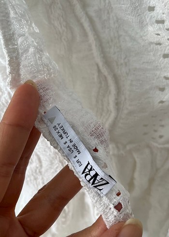 Zara Fırfırlı V Yaka Kadın Keten Bluz