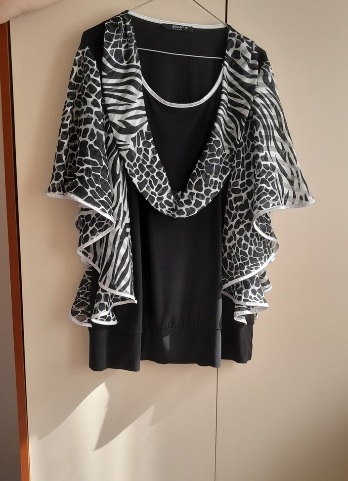 Zebra Desenli Mini Siyah Drapeli Bluz - Görsel 2