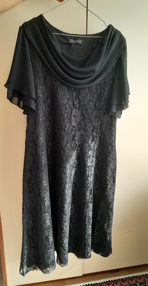 Drapeli Fransız Güpürlü Abiye Elbise - Görsel 3