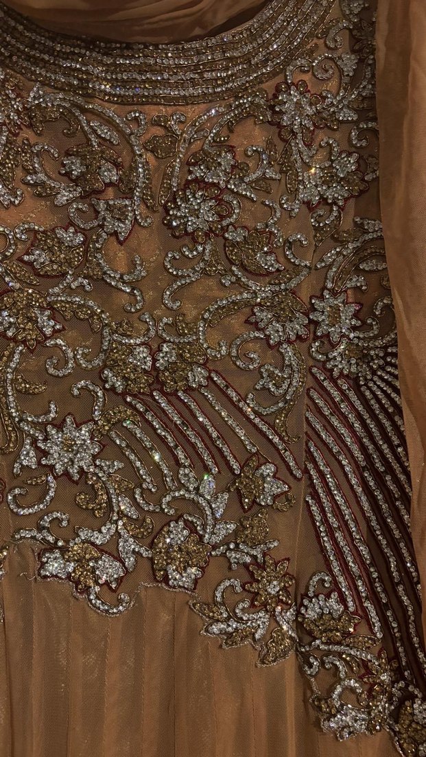 Uzun Bej Nakışlı Kadın Elbisesi - Görsel 2