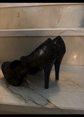 Siyah Yılan Desenli Platform Topuklu Kadın Ayakkabı - Görsel 3