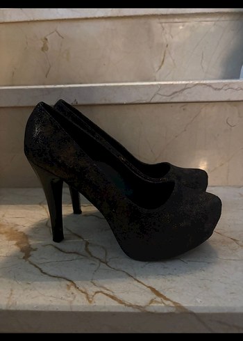 Siyah Yılan Desenli Platform Topuklu Kadın Ayakkabı - Görsel 2