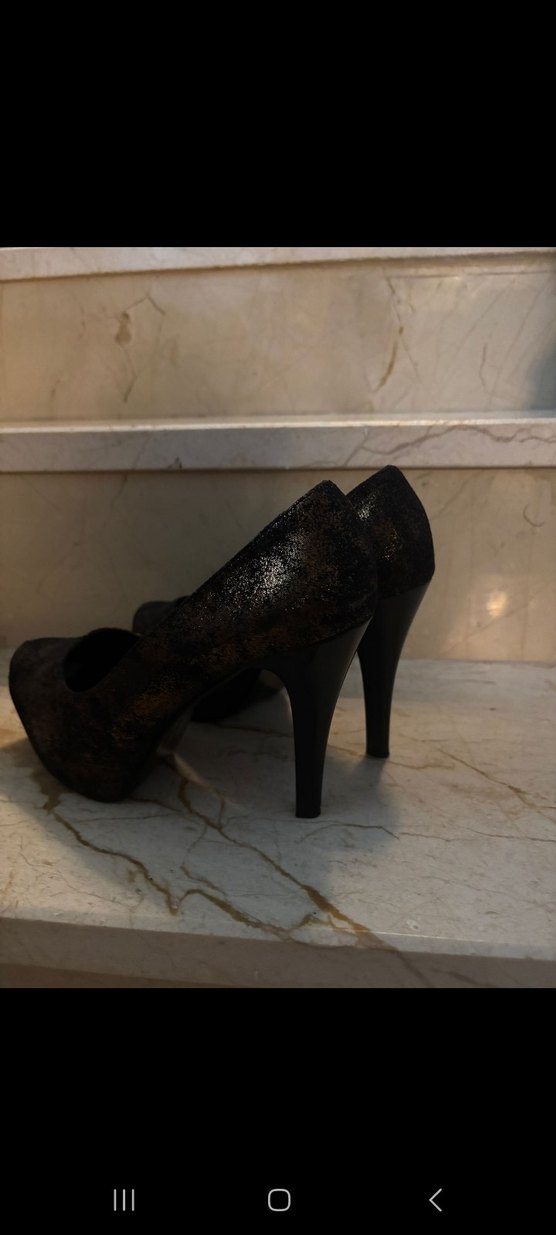 Siyah Yılan Desenli Platform Topuklu Kadın Ayakkabı - Görsel 3