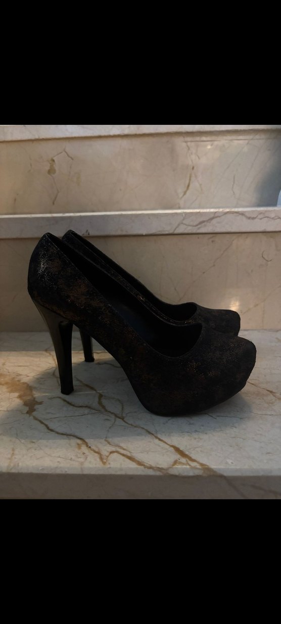 Siyah Yılan Desenli Platform Topuklu Kadın Ayakkabı - Görsel 2