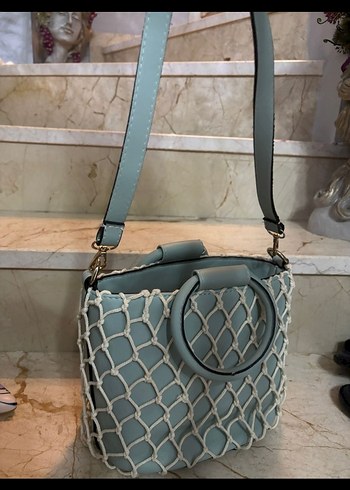 Mavi Örgü Detaylı Bohem Kadın Çantası - Görsel 3