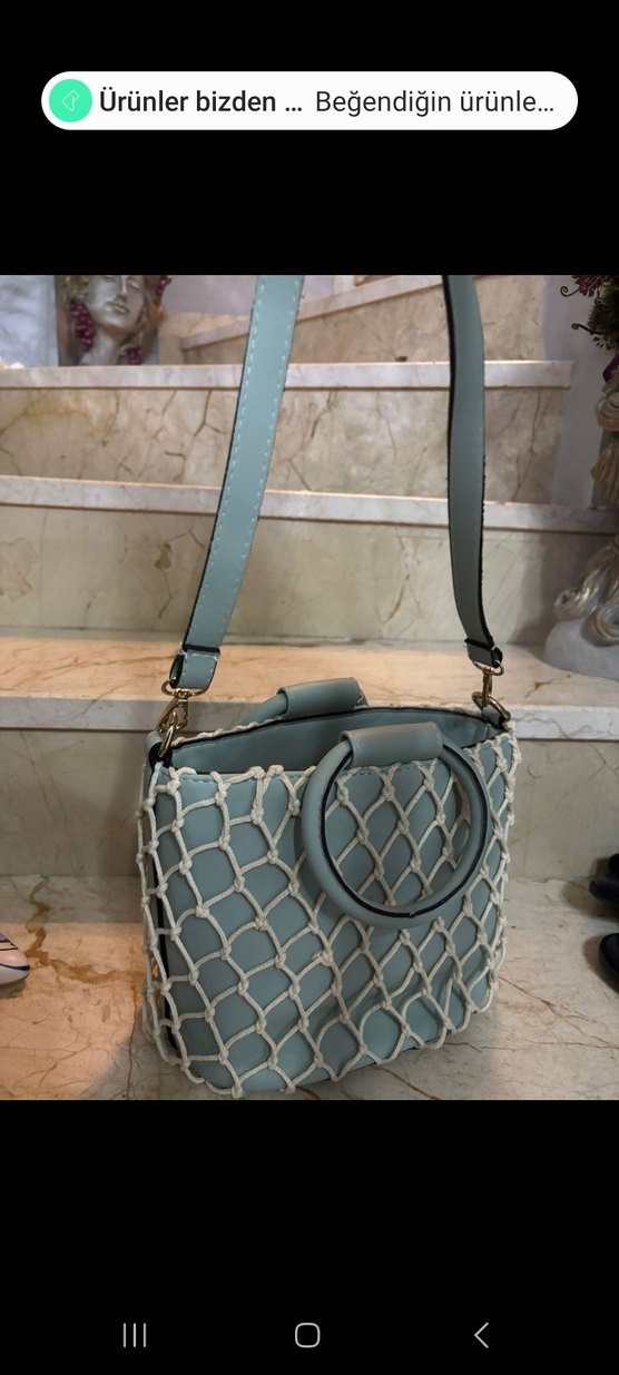 Mavi Örgü Detaylı Bohem Kadın Çantası - Görsel 3