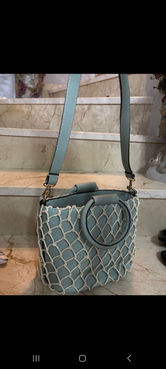 Mavi Örgü Detaylı Bohem Kadın Çantası - Görsel 2