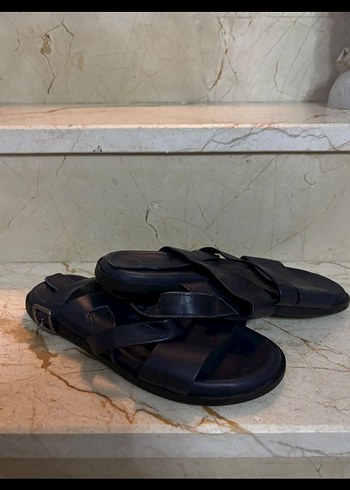 Siyah Erkek Tokalı Deri Sandalet - Görsel 2