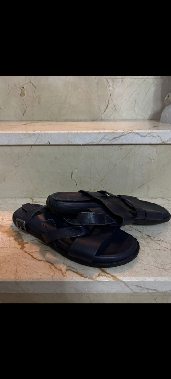 Siyah Erkek Tokalı Deri Sandalet - Görsel 2