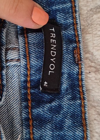 40 Beden Düğmeli Mavi Midi Denim Kadın Pantolon