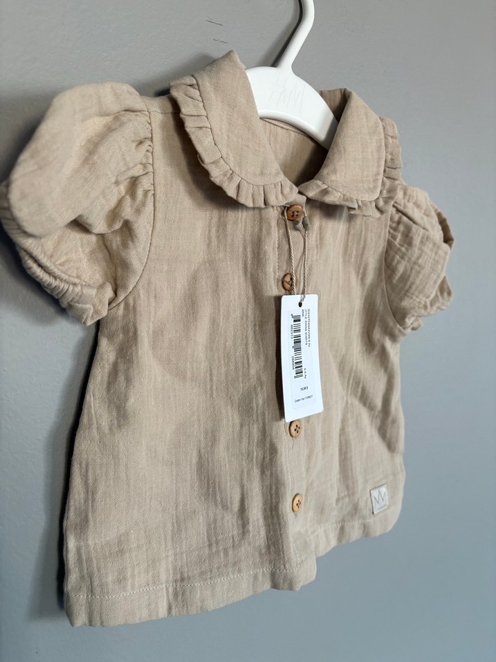 Kız Çocuk Keten Bej Kısa Kollu Elbise - Görsel 3