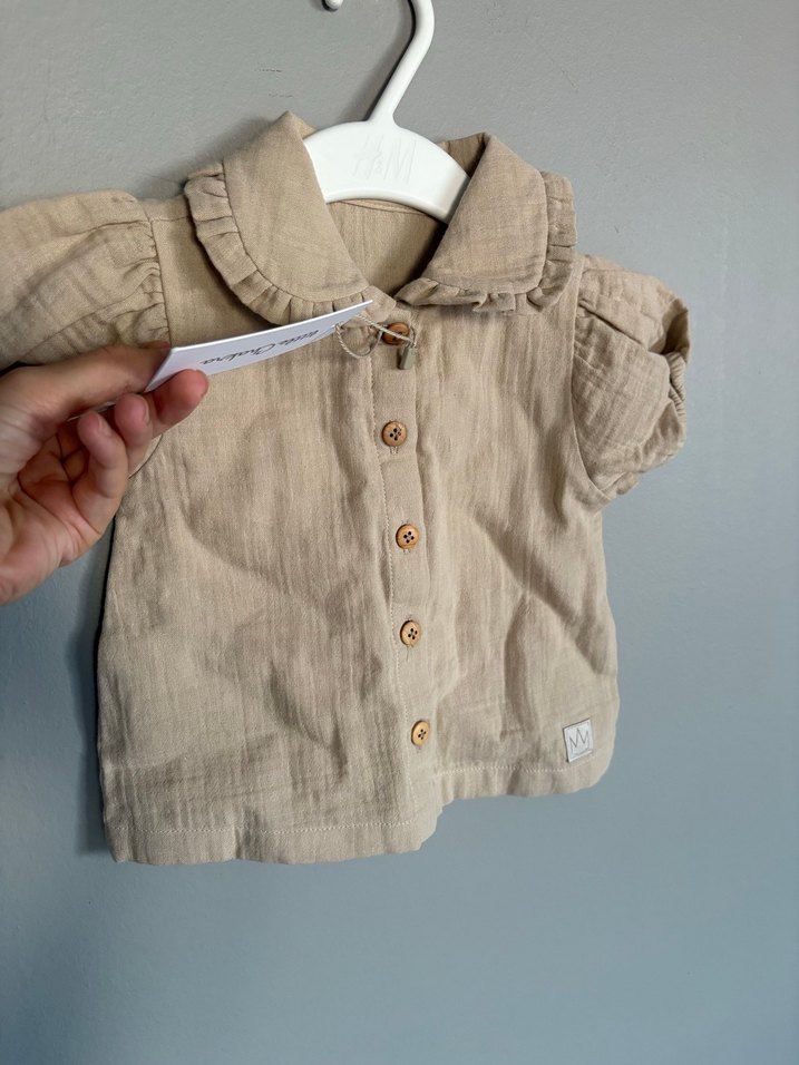 Kız Çocuk Keten Bej Kısa Kollu Elbise - Görsel 5