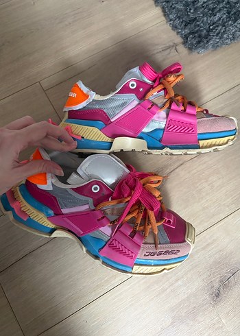 Pembe Renkli Platform Topuklu Bağcıklı Spor Ayakkabı - Görsel 2