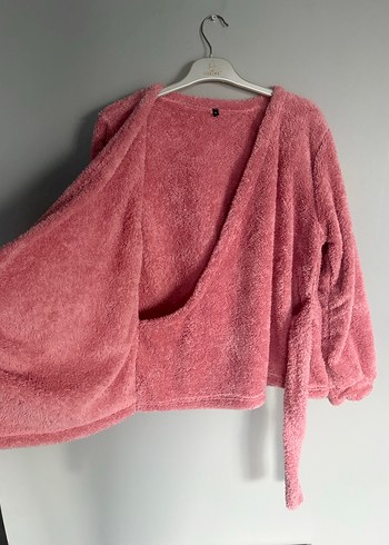 Pembe Kadın Mini Sıcak Bornoz takım - Görsel 3