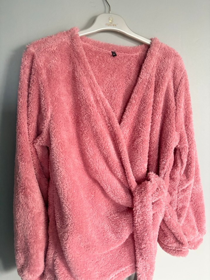 Pembe Kadın Mini Sıcak Bornoz takım - Görsel 2