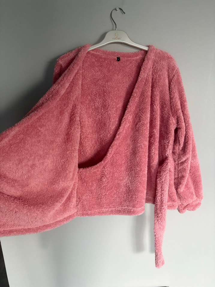 Pembe Kadın Mini Sıcak Bornoz takım - Görsel 3