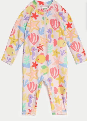 Gap Renkli Pastel Desenli Fermuarlı Mayo