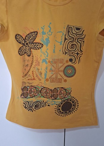 Sarı Bohem Baskılı Kısa Kollu Hamile Tişörtü - Görsel 2