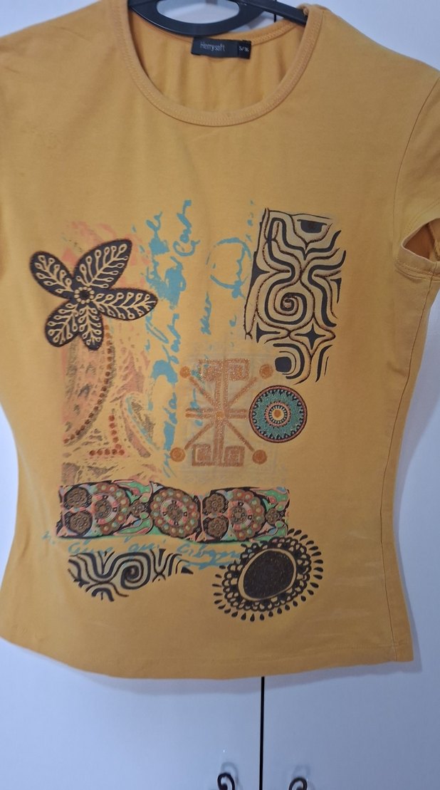 Sarı Bohem Baskılı Kısa Kollu Hamile Tişörtü - Görsel 4