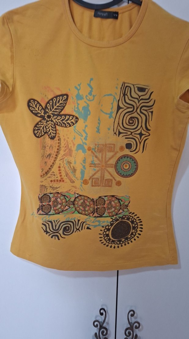 Sarı Bohem Baskılı Kısa Kollu Hamile Tişörtü - Görsel 2
