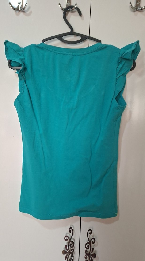 Kelebek Desenli Turkuaz Kız Tişörtü - Görsel 5