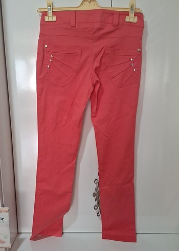 Kadın Parlak Pembe Düğmeli Pantolon - Görsel 4